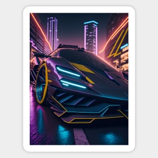 Dark Neon Sports Car in Japanese Neon City Sticker